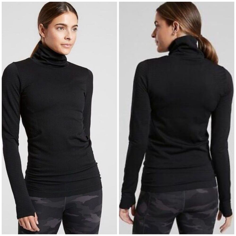 Athleta Flurry Blizzard Rib Turtleneck Plus 1X Black 631818